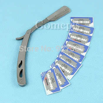 

New Straight Barber Edge Steel Razors Folding Shaving Knife With10pcs Blades