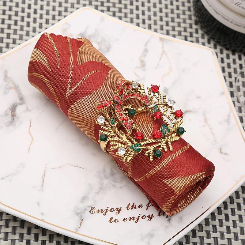 

10pcs Metal Bow Napkin Buckle Creative Golden Leaf Napkin Ring Hotel Napkin Circle Cloth Circle Christmas Button