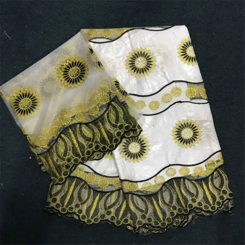 

African style new design getzner brocade bazin riche embroidery handcut tulle net white brocade fabric with stones