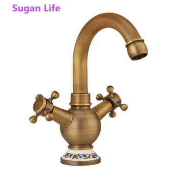

Antique Brass Faucets Bathroom Faucet basin Sink mixer tap swan neck F175