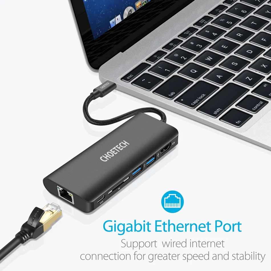 CHOETECH USB концентратор USB-C многопортовый адаптер PD зарядное устройство 4K HDMI SD кардридер 2 USB 3,0 порта 3,1 Тип C док-станция для MacBook