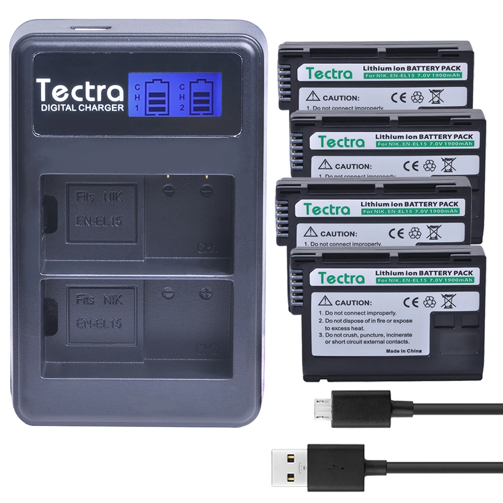 4 Pz En-El15 En El15 Fotocamera Li-Ion Battery + Usb Lcd Dual Caricabatteria Per Nikon D600 D610 D810 D600E D800 D800E D7000 D7100
