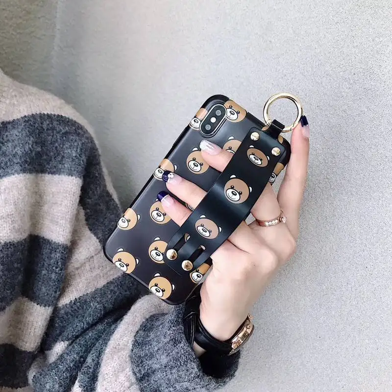 

Fashion Cute Lucky Bear Wrist Strap Holder Case For iPhone X XS Max XR With Metal Ring Kickstand Case For iPhone 7 8 6 6S Plus