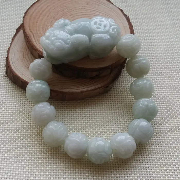 

Hand-carved PiXiu Certified Grade A Natural Green Jadeite Jade Bracelet Bangle 0