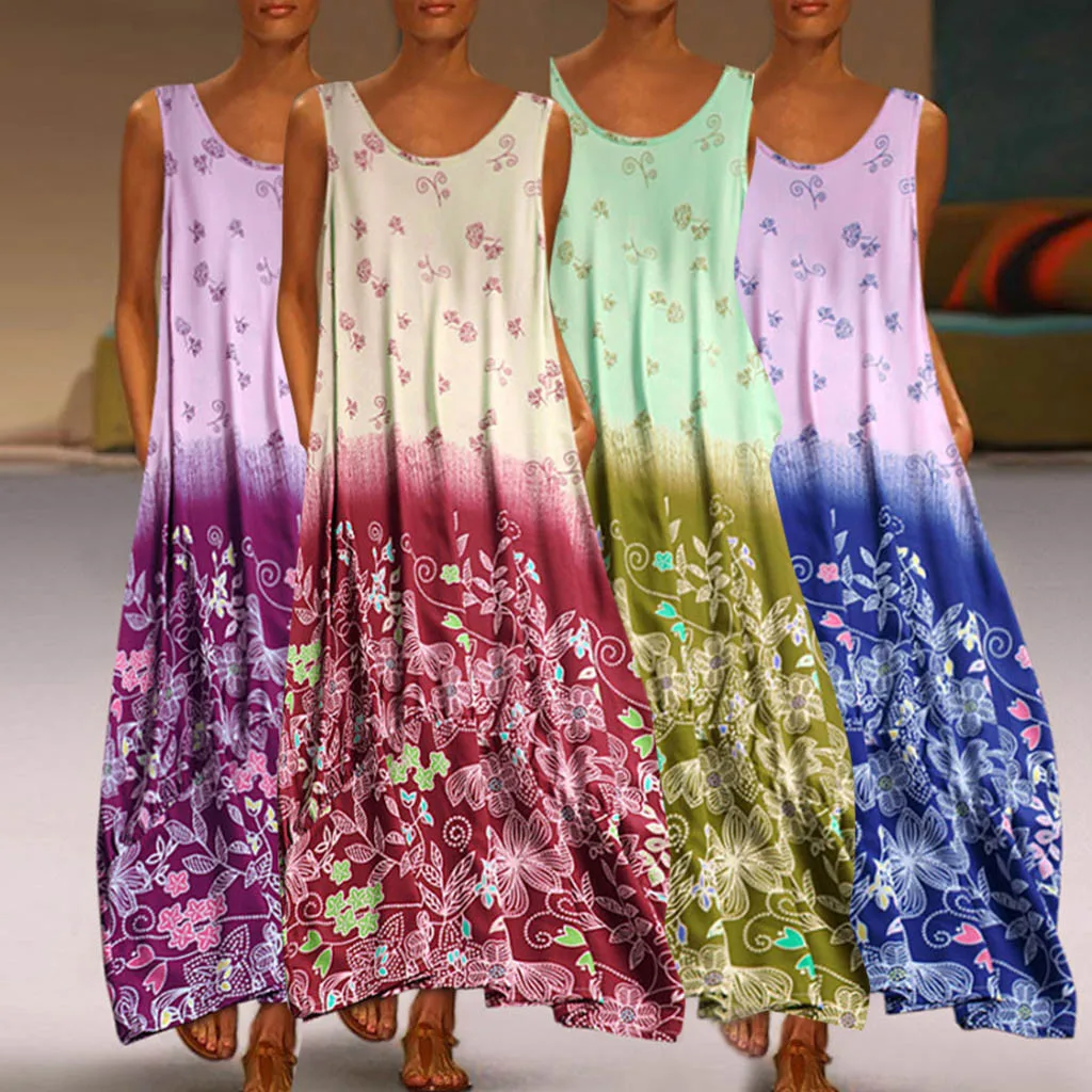 

Women Casual Print Floral Oversized Dress Sleeveless Loose Party Long Dress L-5XL Classic fashion personality