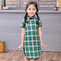 2019 китайское платье для девочек, детская Подарочная одежда чонсам, детская одежда, одежда для девочек, клетчатая Новогодняя одежда