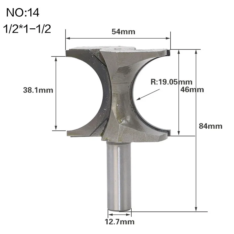 1 шт. 1/" 1/2" хвостовик Классическая Двусторонняя полукруглая боковая фреза древесины фрезы C3 Карбид 6,35/12,7 мм хвостовик древесины режущие инструменты - Длина режущей кромки: NO 14