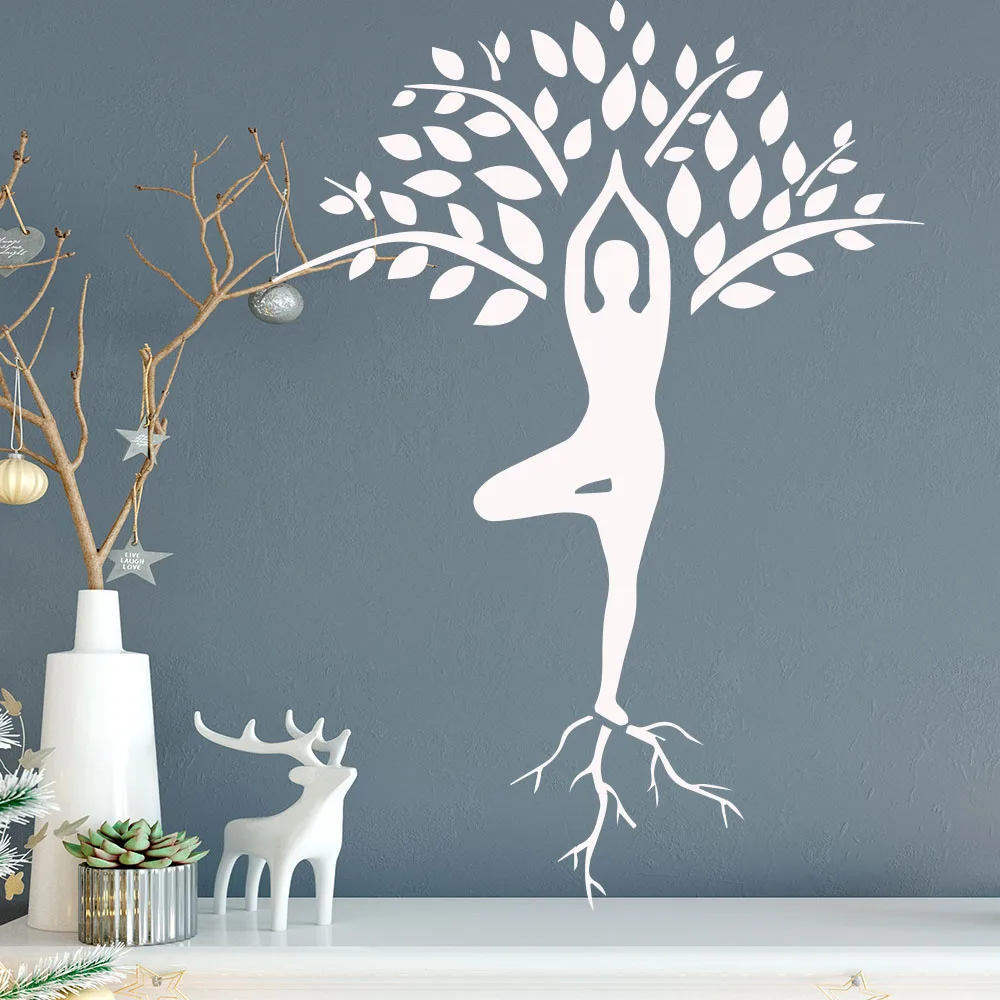 

AiyoAiyo Slender Woman Yoga Pose Wall Sticker Tree Pattern Decoration for Girl Bedroom Wall Stickers Removable Vinyl Wall Mural