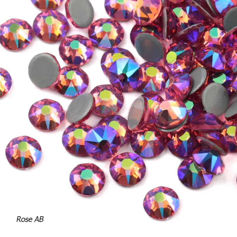 rose AB 8 big 8 small cutting surface Hot Fix Crystal Rhinestones Glass Hotfix Strass Stone Crystals AB Iron on Clothes - Color: rose AB
