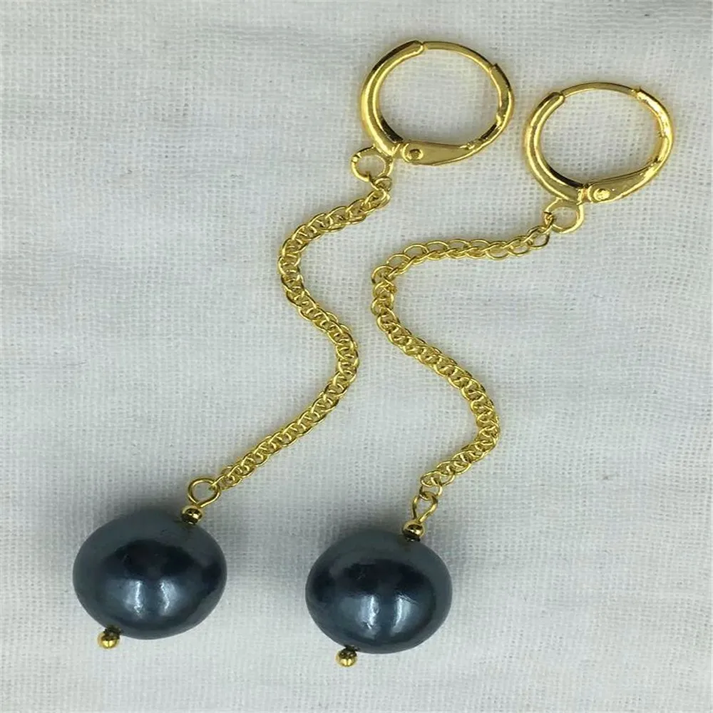 Mesmerizing south sea pearl TwoPin GOLD earbob earrings 12-13MM black HUGE natural Hand made Cultured elegant aurora | Украшения и
