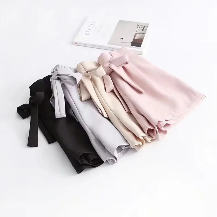 High waist shorts for women 2018 Summer bow lace up elastic waist women's shorts black casual wide leg short pant female HTB1HRwRXmtYBeNjSspkq6zU8VXae - High waist shorts for women 2018 Summer bow lace up elastic waist women's shorts black casual wide leg short pant female