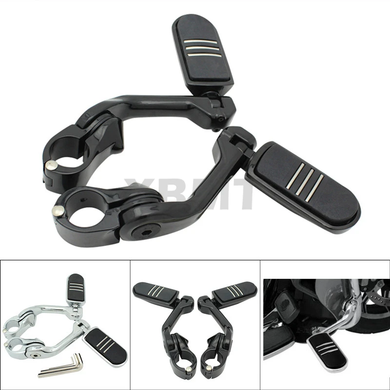 Universal Motorcycle Black Chrome Highway Foot Pegs Long Mounts Crash