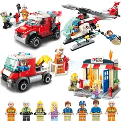 Серия «Город в огне» пожарная спасательная грузовик строительные блоки Brinquedos образовательные DIY Строительные кирпичи мальчики игрушки