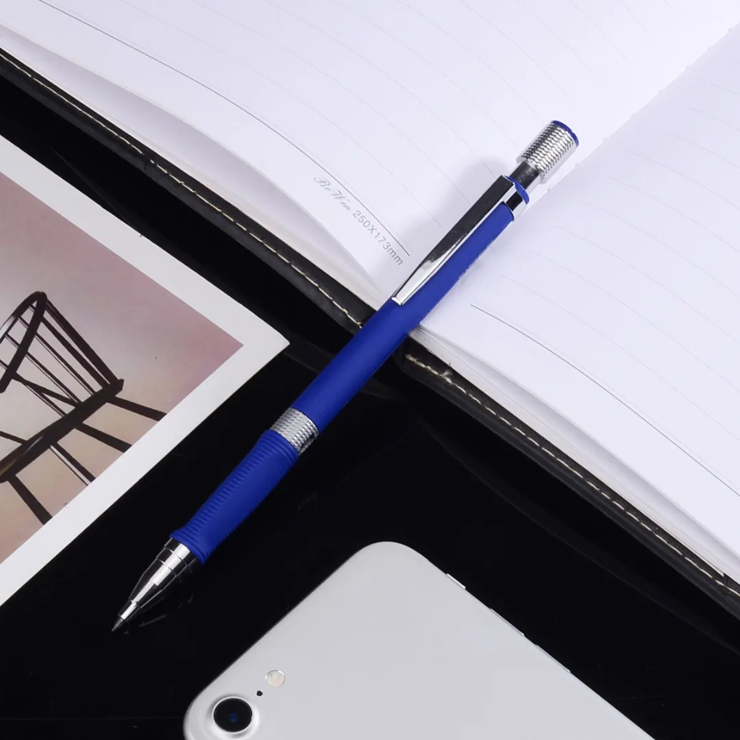5pcs 2B Mechanical Pencil 2mm Metal Lead Holder Pen Automatic Draft Drawing Pencil Art Tool For Technical Drawing Black/Blue