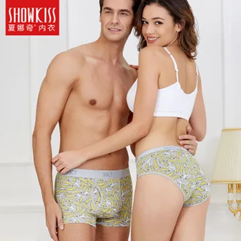 

2019 new cotton couple underwear fashion banana pattern male and female boxer shorts middle waist underpants for couple