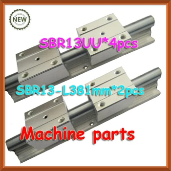 

13mm 15" inch 2pcs guide shaft support rail SBR13 -L 381mm + 4pcs SBR13UU linear motion ball bearing block slide unit CNC DIY