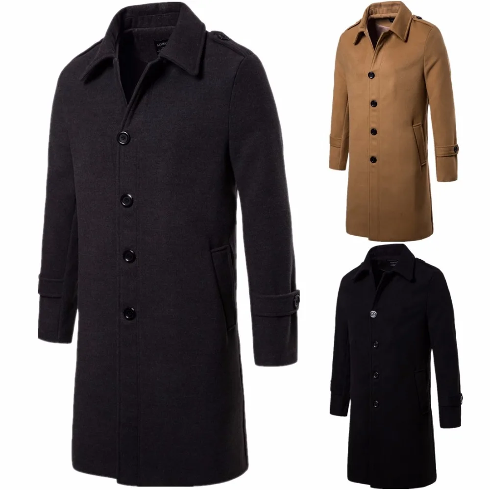 Осенне-зимнее шерстяное пальто для мужчин, модное дизайнерское Мужское пальто с отложным воротником, длинная стильная ветровка, однобортное пальто для мужчин