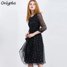 SÓ PLUS S-XXL Longo Chiffon Vestido Preto Estrela Imprimir Midi Vestido Mulheres Túnica Ruffles Vestidos de Festa Vestido de Férias Casuais