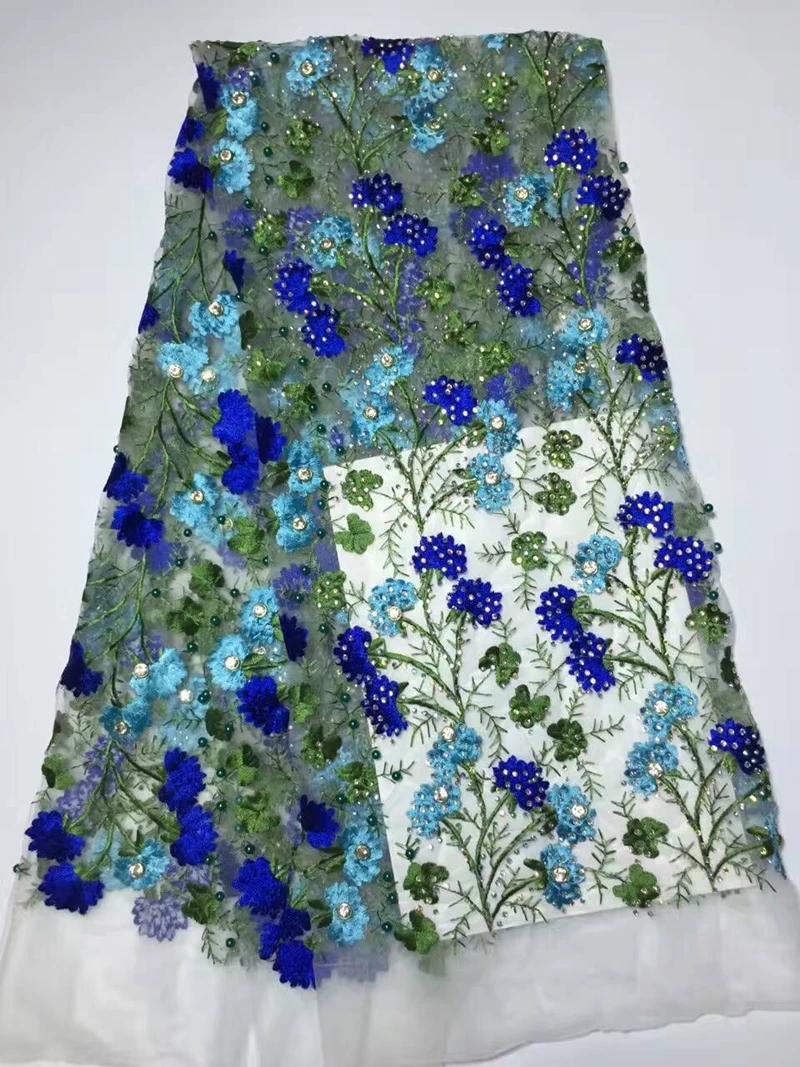 

Embroidered French Lace Fabric White Bridal Gown African Tulle Swiss Voile With Lots Beads For Wedding Dress