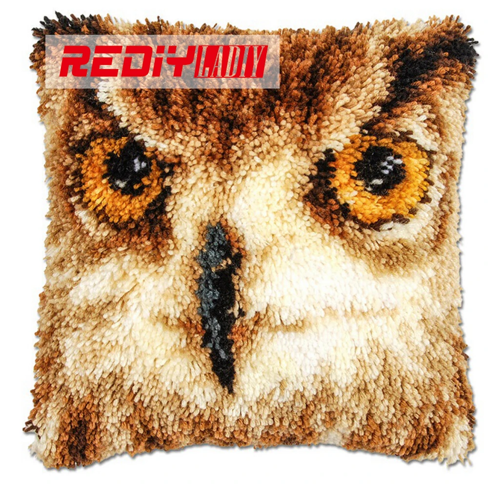 

REDIY Latch Hook Cushion Kits for Embroidery Pre-printed Color Canvas Night Guardian Owl Sofa Decor 43x43cm Unfinished BZ777
