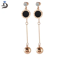 

Metal Rose Gold Plating Woman Drop Earrings CZ Rhinestones 70mm Length Roman Letter Engraving Dangling Earring Female Jewelry