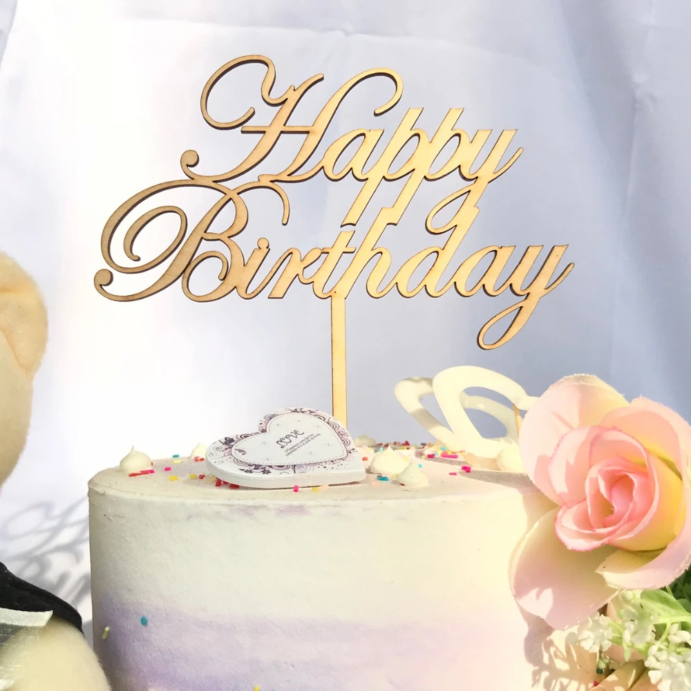 木製ハッピー誕生日ケーキトッパーパーティーの装飾白 黒 Glod シルバーハッピーバースデーケーキトッパーはギフト用品赤ちゃん ケーキデコレーション用品 Aliexpress