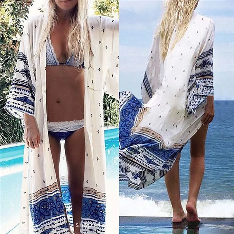 Floral Romantic Swimwear Ladies Pareo Beach Cape Sun Bath Beach Wear Dress,Dark Blue,One Size