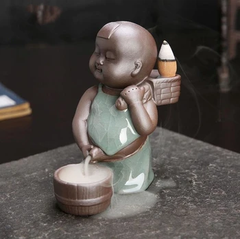 

Ceramic Lucky Wealth Pee boy Smoke Backflow Cone Holder Incense Burner & 7 CONES
