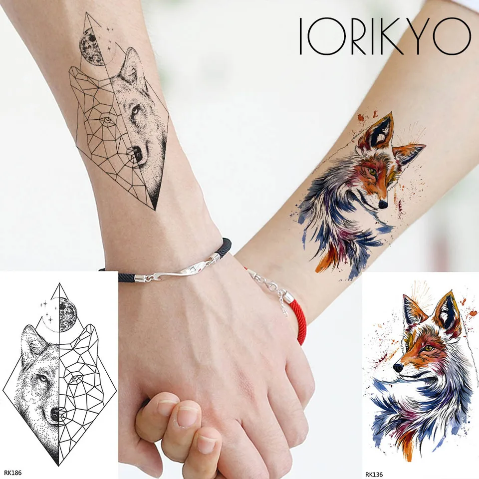 3d Planete Loup Femmes Antique Renard Tatouage Autocollants Noir Hommes Bras Casse Loup Temporaire Tatouage Geometrique Faux Joli Tatoos Pate Aliexpress