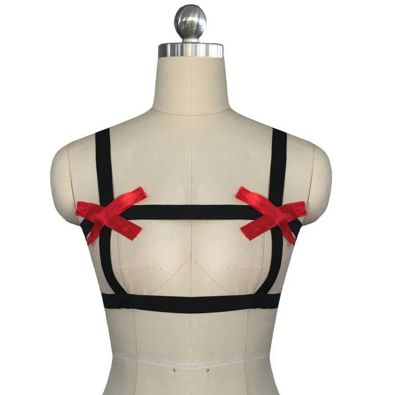 New Sexy Lingerie Open Bra Women Erotic Lingerie Red Bow Black Bandage Hollow Out Backless Bra Bikini Bralette Top Sexy Costumes