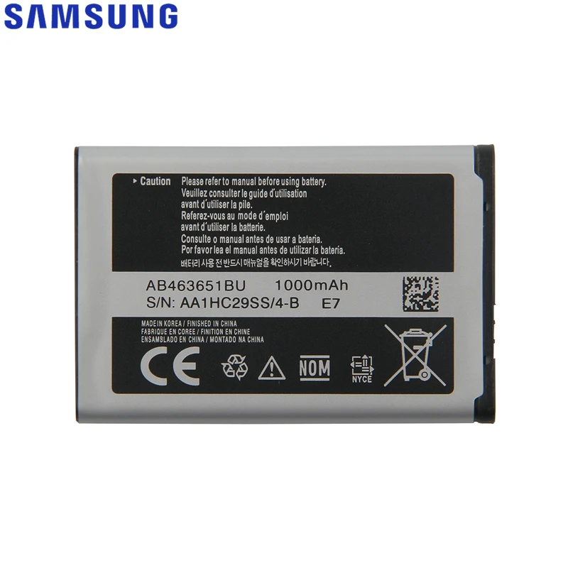 samsung Батарея для S5620I S5630C S5560C W559 J808 F339 S5296 C3322 L708E C3370 C3200 C3518 S5610 AB463651BU 1000 мА-ч