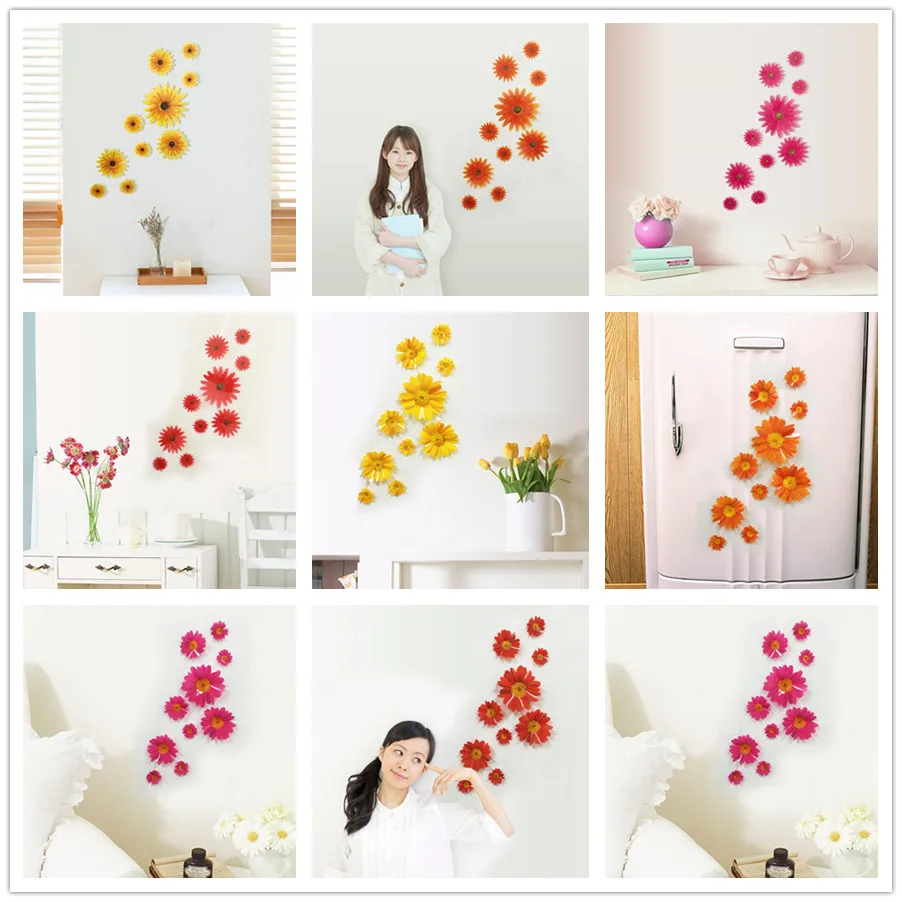 

% 10 pcs/lot Daisy Flowers Home Decorative DIY Wall Sticker Chrysanthemum Daisy Bedroom Wall Decal bedroom living room wedding
