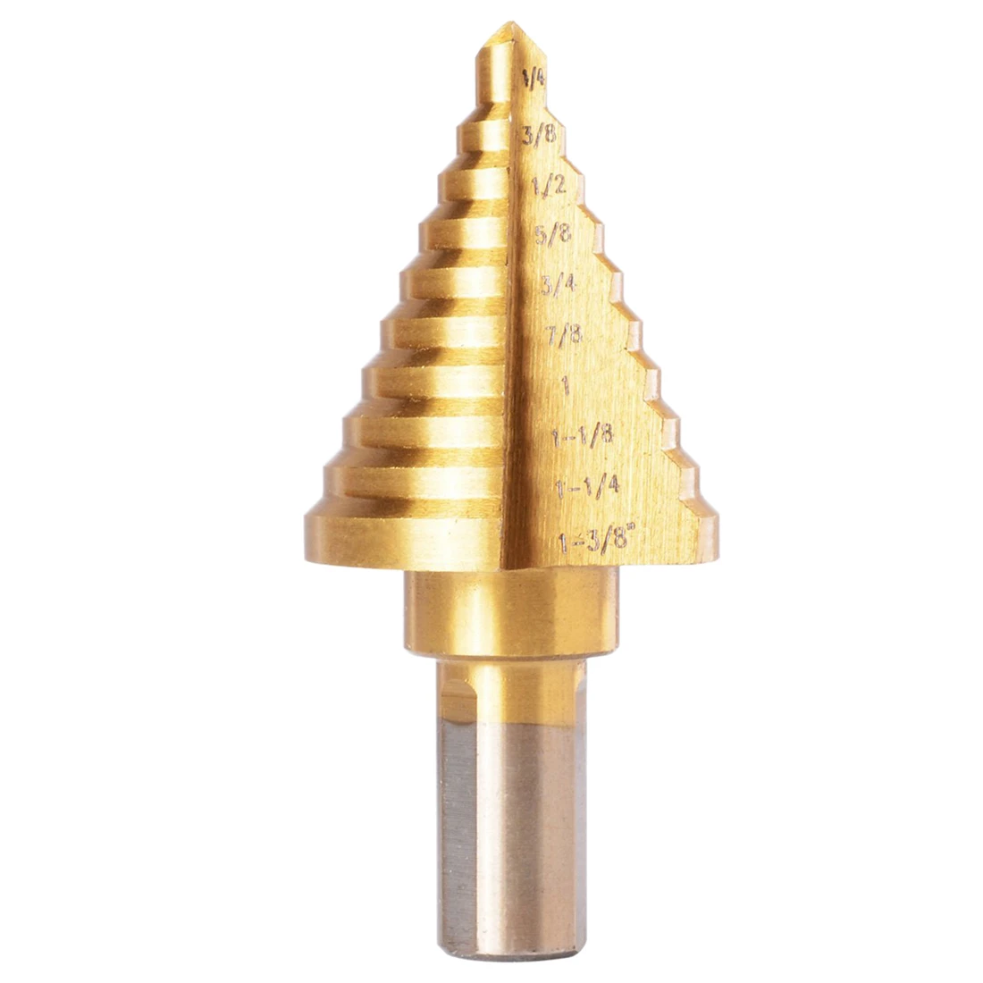 1/4 - 1-3/8 inch Titanium Steel Metal UNI Variable Stepped Down Drill Bit Unbit Tool Gold drill bit set tools 1/4 - 1-3/8 inch Titanium Steel Metal UNI Variable Stepped Down Drill Bit Unbit Tool Gold drill bit set tools