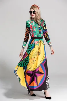 

Eurpean style long sleeve shirt dress New 2018 summer runways maxi dress Chic elegant dress S438