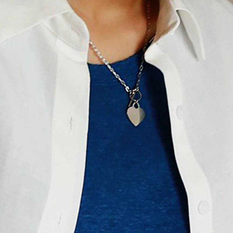 

Korea Heart 925 Sterling Silver Ot Lock Catch Large Necklace White Gold Big Pendant Necklace Elegant Women Necklace S925 Jewelry
