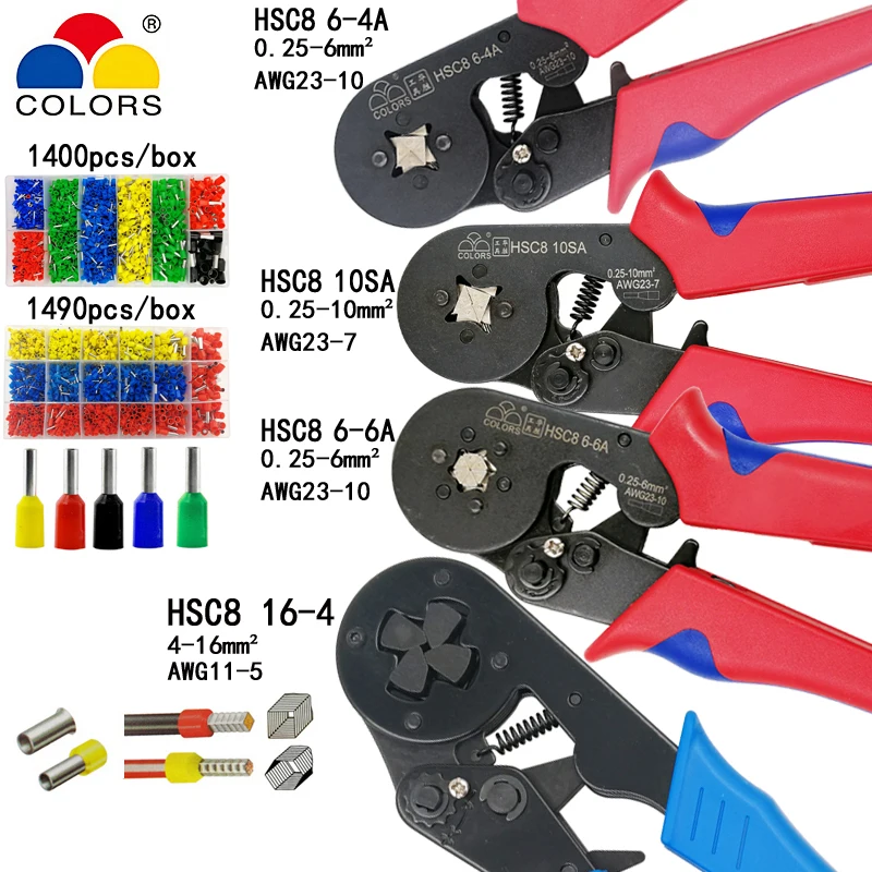 

HSC8 10SA crimping pliers 0.25-10mm2 23-7AWG HSC8 6-6A/6-4A tube terminal box brand mini type round nose european pliers tools