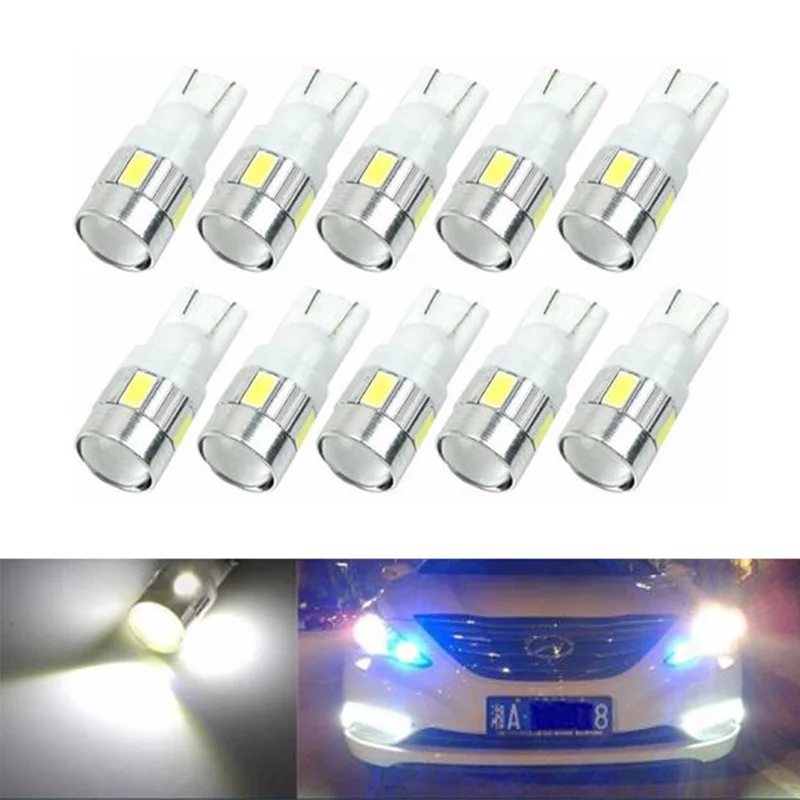 

10PCS T10 LED Bulb 194 w5w 12V 5630 6SMD Auto Trunk Light 1W 6500K High Power Car Interior Lights Reading Lamp Bulbs