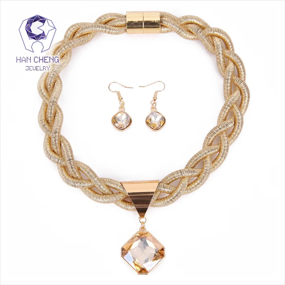

HanCheng Fashion Golden Rope Created Crystal Pendant Choker Necklace Women Necklaces Statement Collar Jewelry bijoux