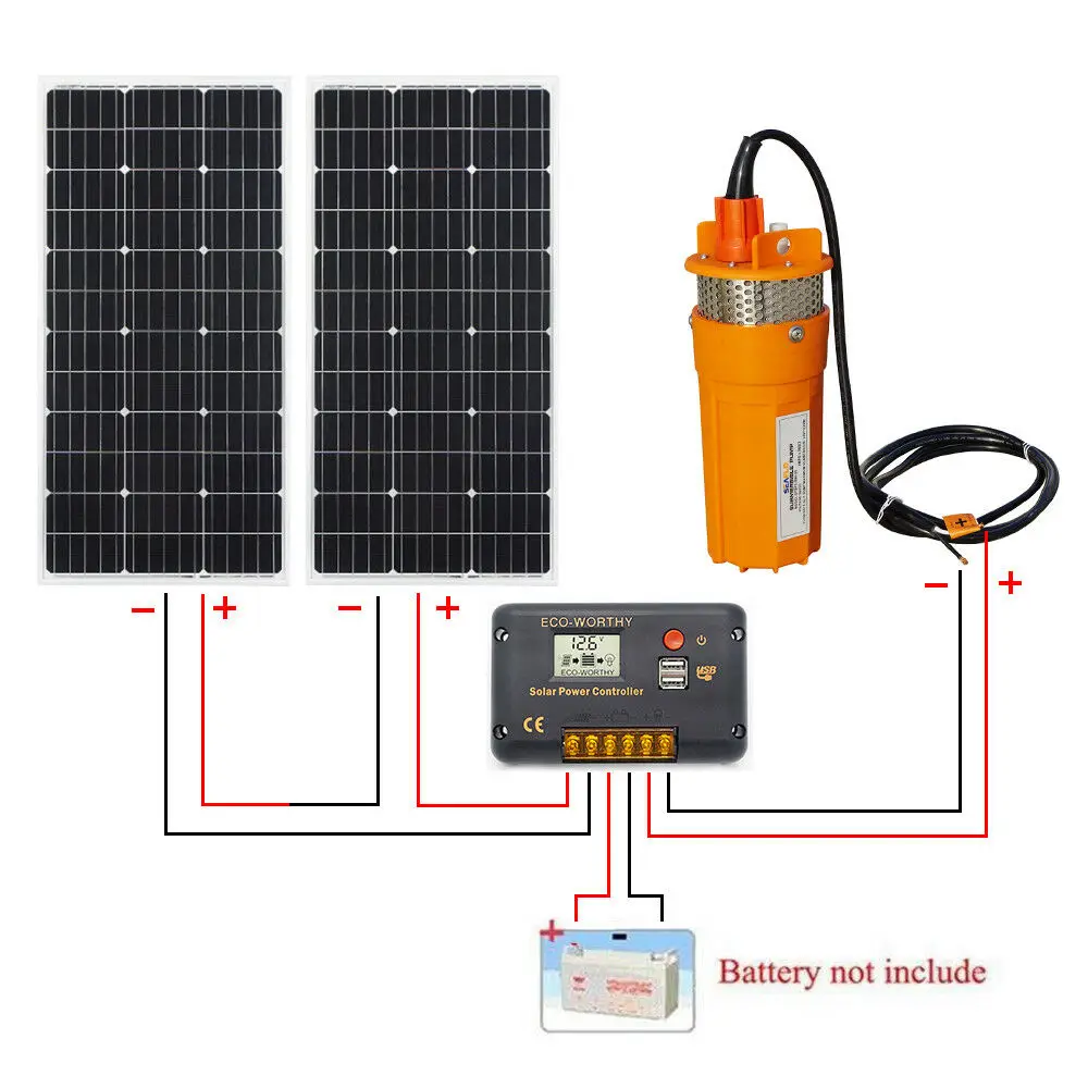 US $284.30 200W Solar Pump System DC 24V Deep Well Submersible Water Pump Off Grid System Kit