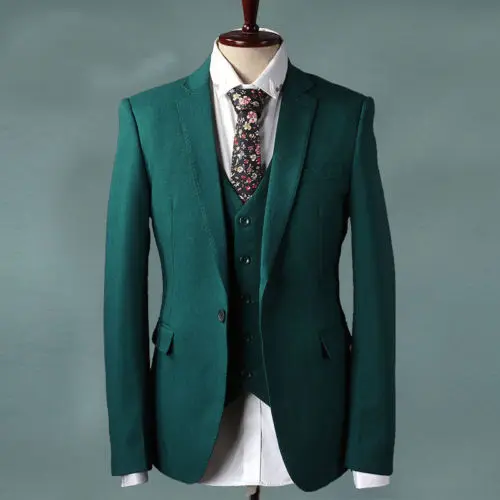 Description Picture 3 of itemGreen Fashion Tailored Wedding Men Suits Three Piece Custom Made Tuxedos Terno Masculino Man Blazer (Jacket+Pant+Vest+Tie)