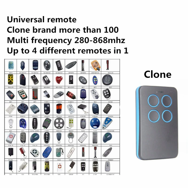 

Duplicate 280mhz to 868mhz Remote Control Universal Remote Control 4 Channel Command Handzender Garage Gate Key Fob