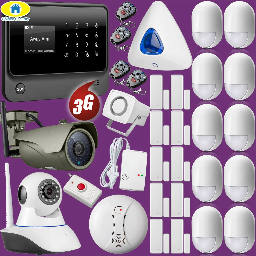 

Full Kit G90B Plus+ 3G GSM Wifi APP Control Home Security Alarm System Fire Alarm 1080P WiFi IP Camera