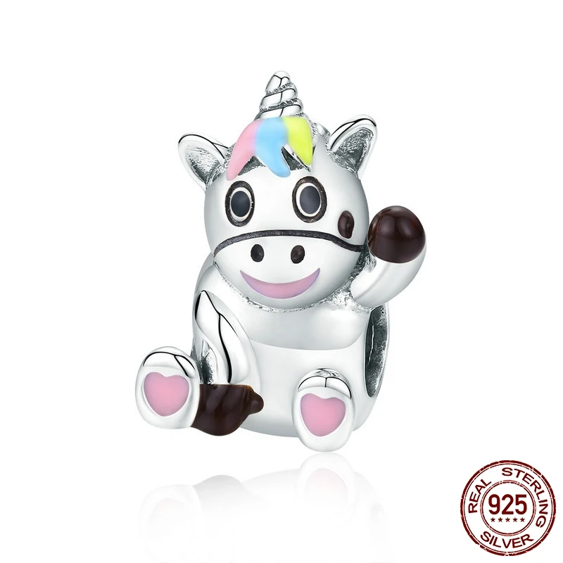 

FURUYA Genuine 925 Sterling Silver Cute Licorne Colorful Cow Enamel Beads fit Original Pandora Bracelet DIY Charms Jewelry