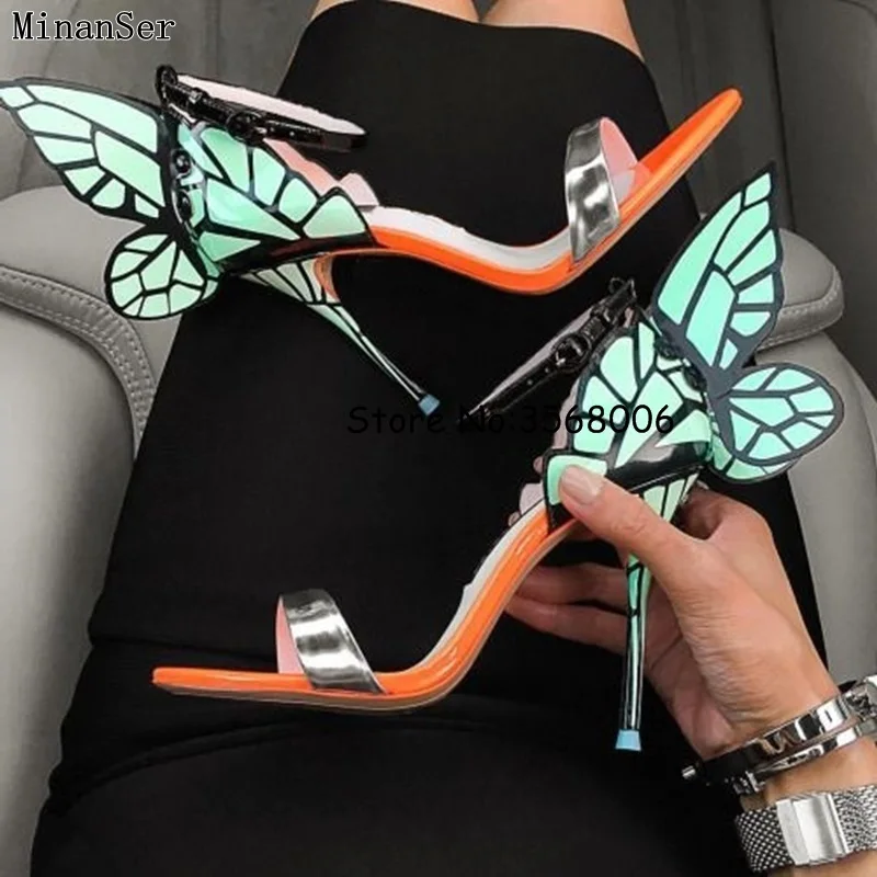 Новейшая модель; кожаные босоножки с металлической вышивкой; туфли-лодочки с крыльями ангела; Свадебная обувь; босоножки на высоком каблуке с ремешком вокруг щиколотки и бабочкой; модельные босоножки - Цвет: picture 15