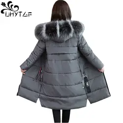 UHYTGF Oversize парка Для женщин зимние пуховики с длинными верхняя одежда Толстая вниз хлопок теплое пальто L-6XL Большие размеры куртка женская 741