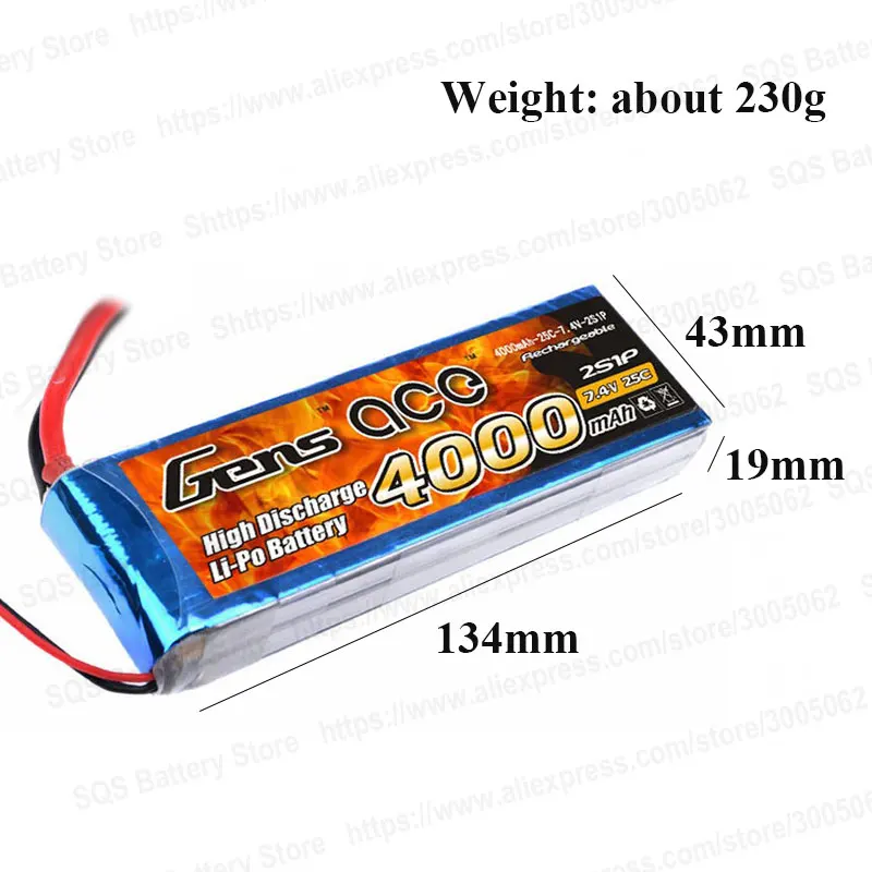 Литий полимерная батарея Gens ace 7 4 В 4000 мА · ч Lipo 2S 25C 50C Т образный разъем