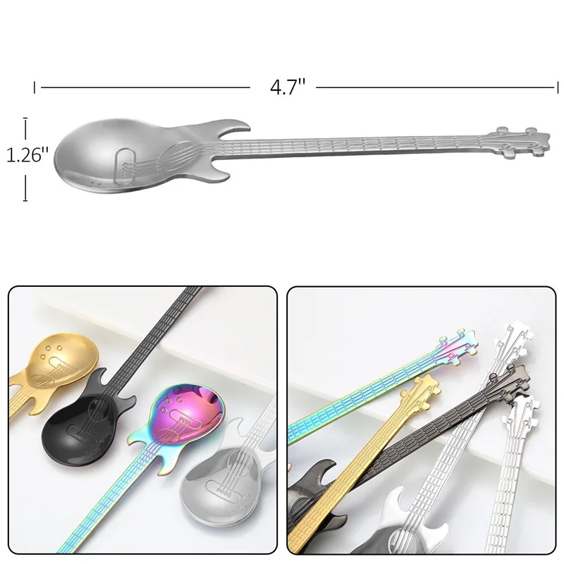 LMETJMA гитара из нержавеющей стали кофейная ложка красочная кофейная чайная ложка, чайная ложка для кофейного чая десертные аксессуары для кофе KC0040