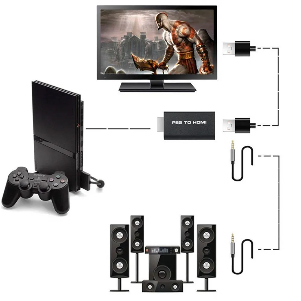 1 Вт 3 5 мм PS2 к HDMI видео преобразователь AV адаптер аудио выход для монитора HDTV O.2 |