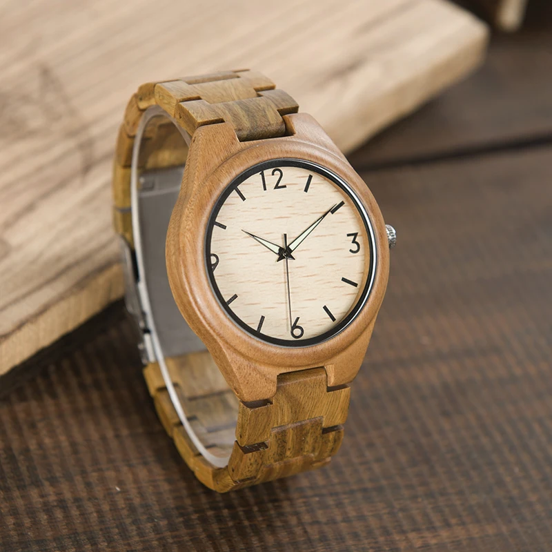 BOBO BIRD L-I18 Watch Male Fluorescent Hands Green Sandalwood Band Men-sized Clock Fragrant Watch Men Montre OEM