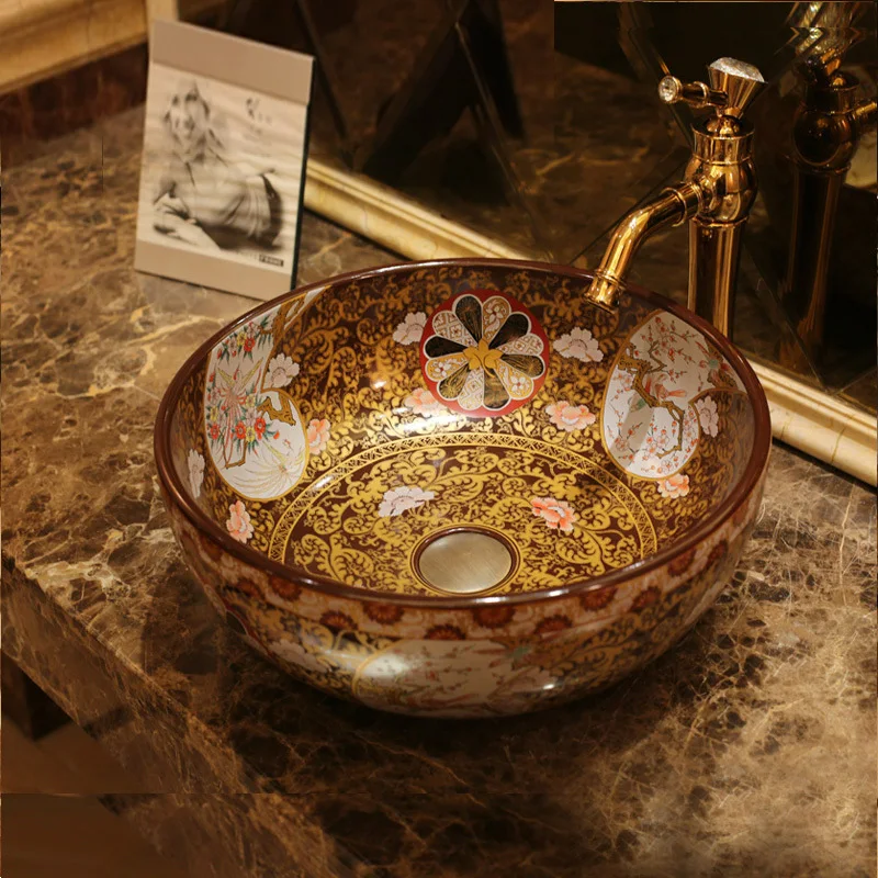 Europe Vintage Style Art Porcelain Countertop Basin Sink Ceramic